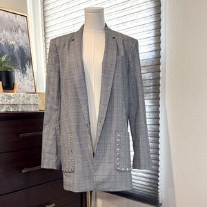 Woman's MICHAEL Michael Kors Gray Plaid Blazer with Stud Accents. Size L